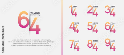 set of anniversary logo style. vector design pink color for celebration