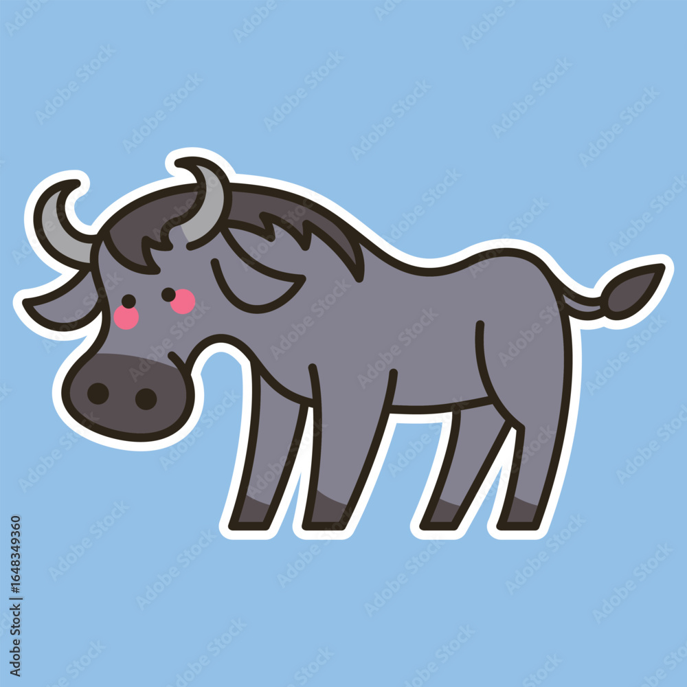 Fototapeta premium Cute Cartoon animal simple illustration art isolated design for kid education. bufallo