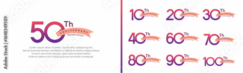 set of anniversary logo style pink ribbon. vector design purple color for celebration