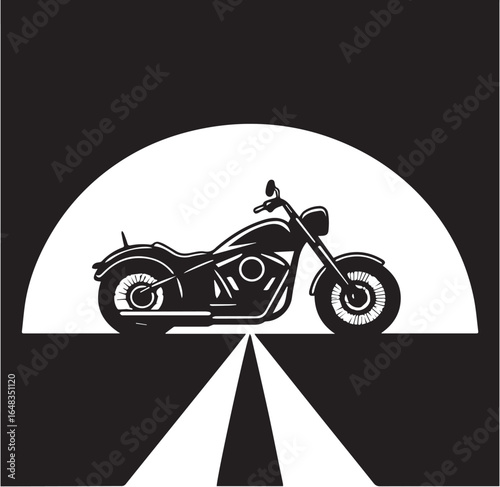 Iconic cruiser motorcycle silhouetted against a bright full moon on a dark road evoking freedom and adventure