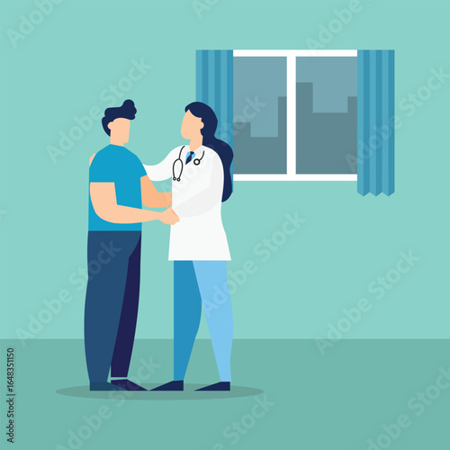 The concept of a doctor's visit to a patient for treatment. Patient health after hospitalization.