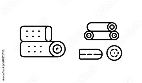 Simple line drawing of hay bales and rolls on white background