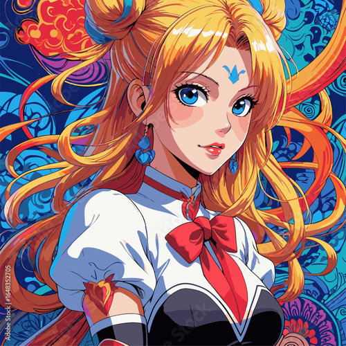 vector illustration of anime woman wearing kimono