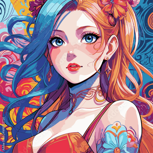 vector illustration of anime woman wearing kimono