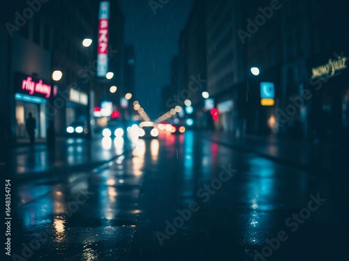 Wallpaper Mural Rainy Night in the City, Moody Urban Scene Reflecting Colorful Lights and Life on Slick Streets Torontodigital.ca