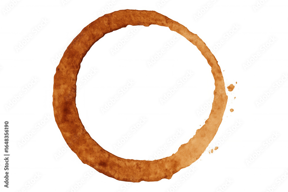 Obraz premium Coffee cup stain spreading circular brown mark, creating grungy texture against transparent backdrop with abstract visual effect