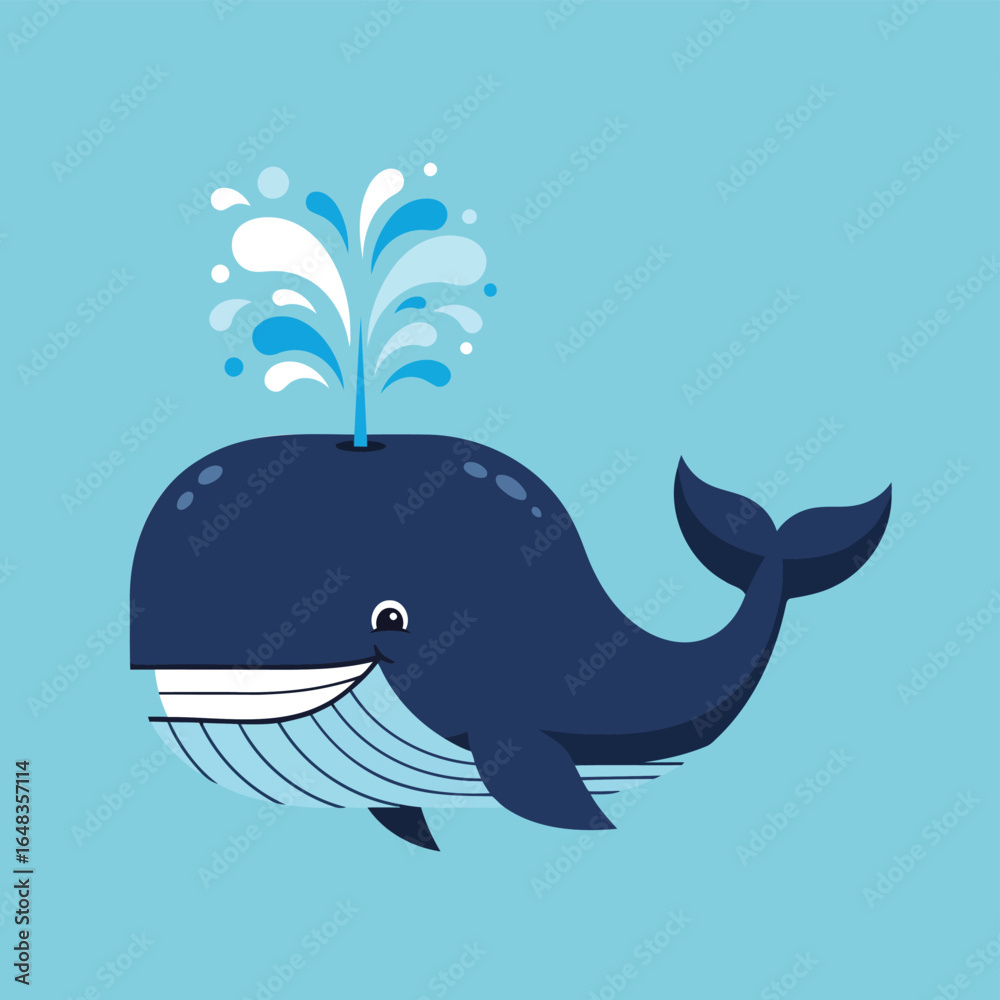 Obraz premium Cute whale spouting water, playful cartoon style, perfect for kids designs