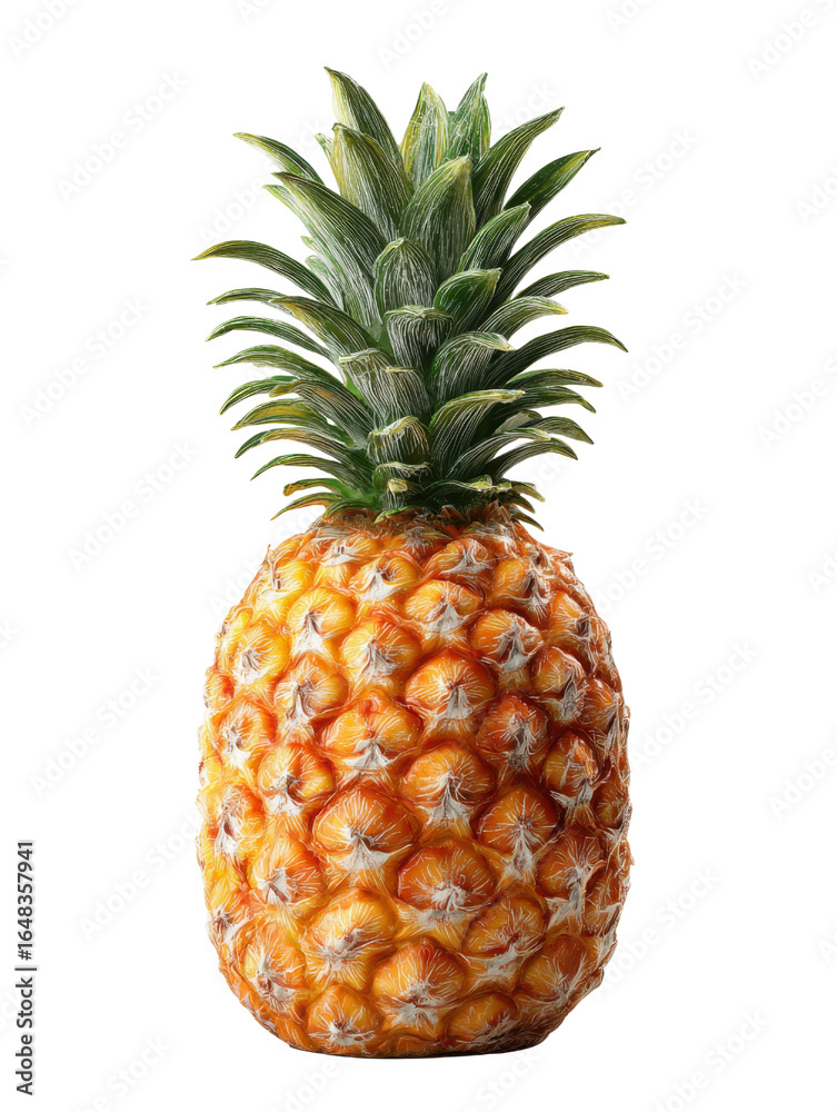 Fototapeta premium Tropical fruit with spiky green crown and textured orange skin pineapple food, Isolated On Png Transparent Background