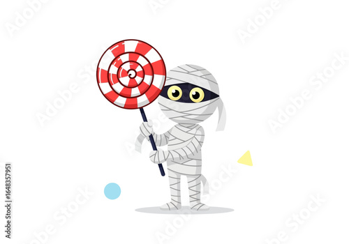 Mummy with a lollipop, perfect for halloween or candythemed designs. Fun and festive halloween decoration or candy advertisement concept.