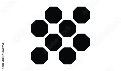 Abstract arrangement of black octagons on a white background