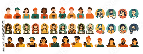 set of coffee shop or coffee elated avatar vector illustration 