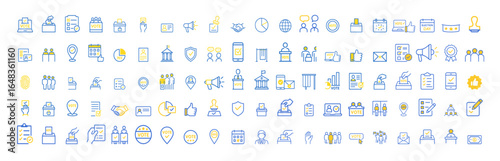 set of 80 + voting system line with color vector illustration 