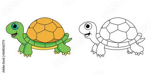 Cute Turtle Smile Cartoon Coloring Page For Kids