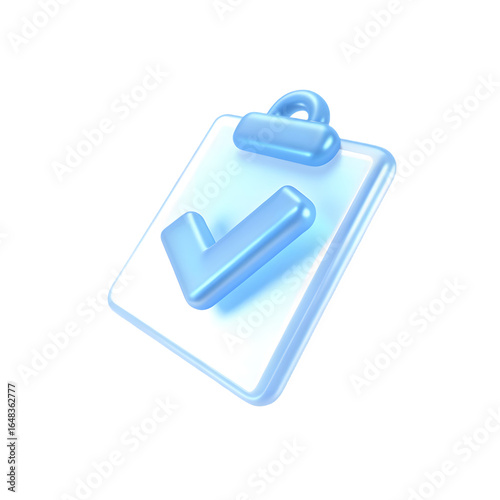 3d render of a transparent clipboard with a blue checkmark