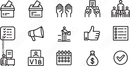 Collection of voting and election related icons in a grid layout ballot box ballot