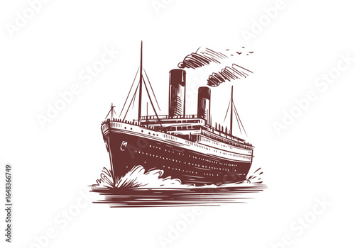 Steamship hand drawn vector illustration