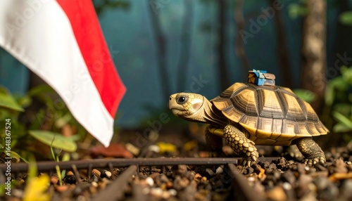 3D style tiny turtle with a backpack going on an adventure 