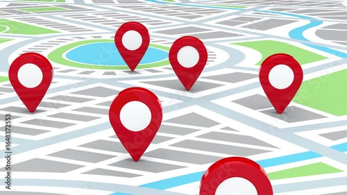 Home inventory or new business location on city map with red pin pop up, 3D Animation	
