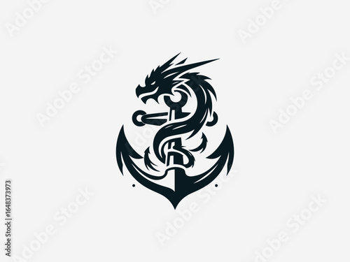 Wallpaper Mural Mythical dragon coiled around anchor in powerful nautical vector logo Torontodigital.ca