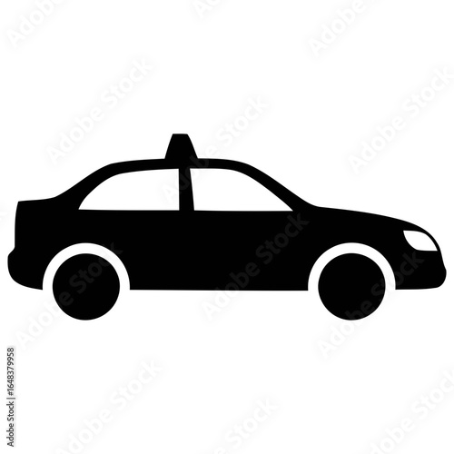 Black silhouette illustration of a taxi cab, a symbol of urban transportation and travel.