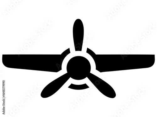 Airplane propeller graphic Silhouette of a three-bladed aircraft engine component