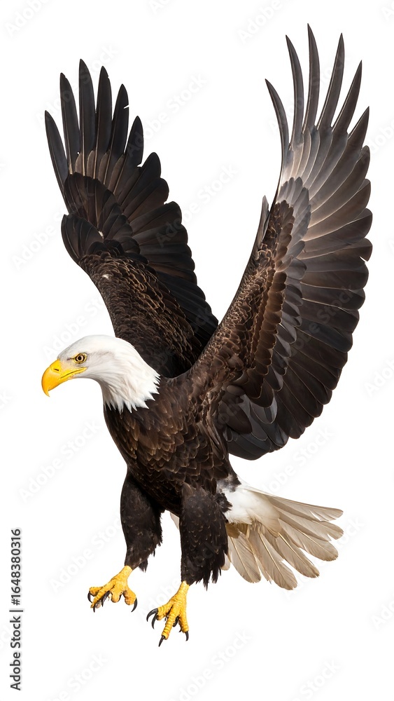 Obraz premium Bald eagle in flight against white background