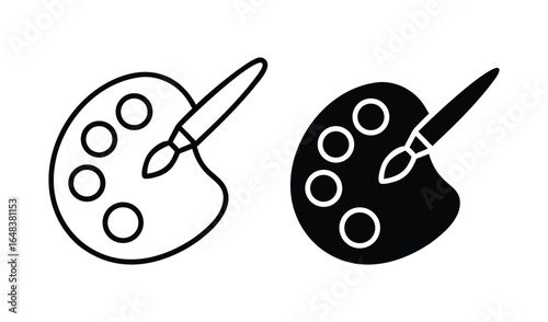Art palette with brush icon in outline and solid black styles