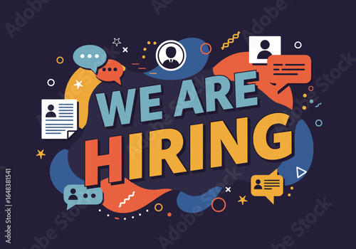 We are hiring vector illustration banner. Modern graphic design for job vacancy announcements and online recruitment posters.