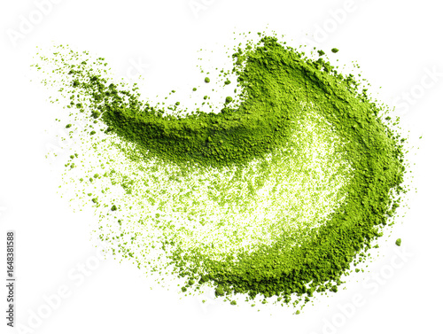 Matcha green tea spread over, surpace isolated on white background.