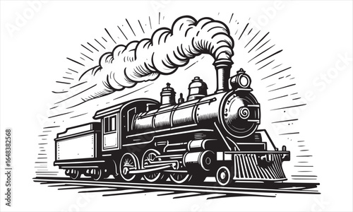 Vintage steam locomotive billowing smoke across the sky train engine