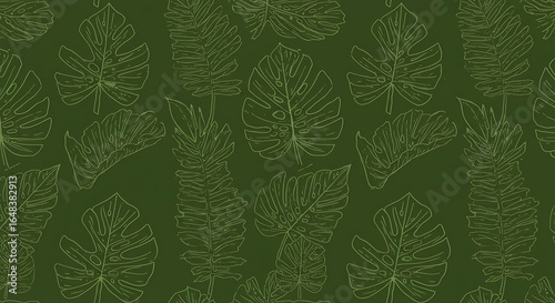 Seamless botanical pattern featuring elegant tropical leaves on a rich green background, creating a serene and captivating Image_fx (13).jpg for diverse design projects.