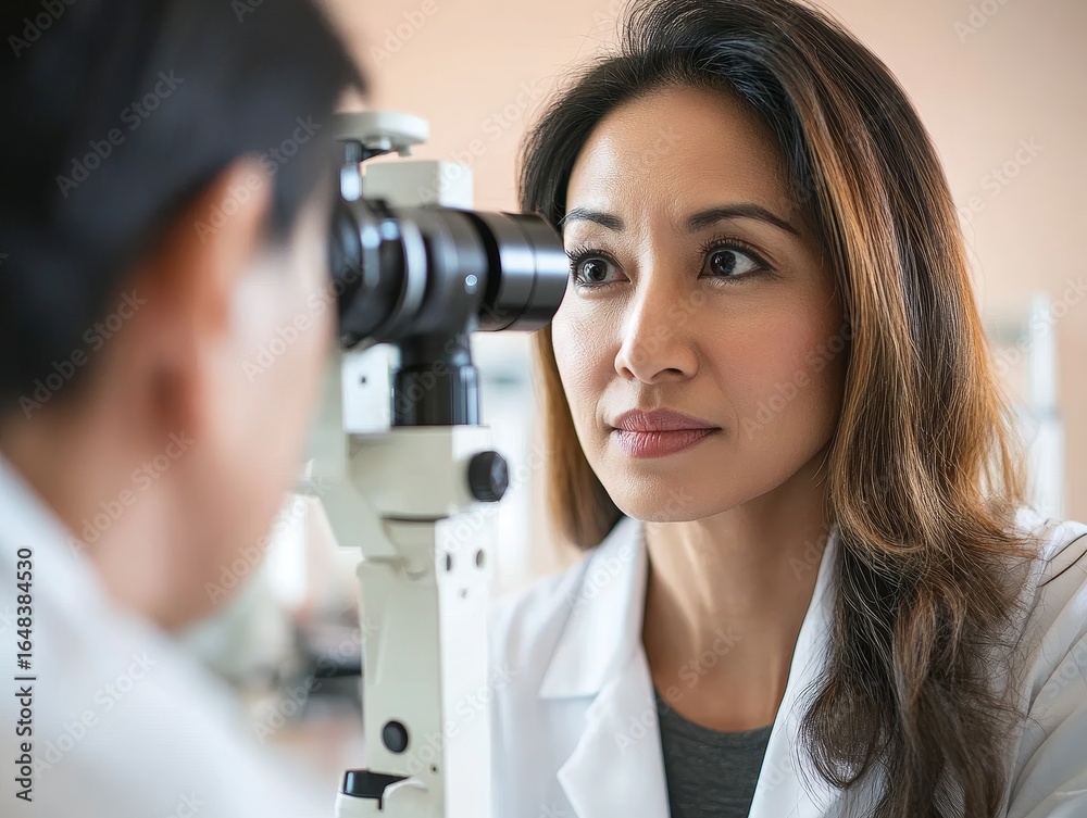 Fototapeta premium Focused Optometrist Performing Eye Examination on Patient
