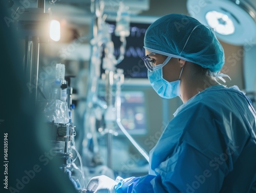 Focused Perfusionist Operating Cardiopulmonary Bypass Machine in a Modern Operating Room