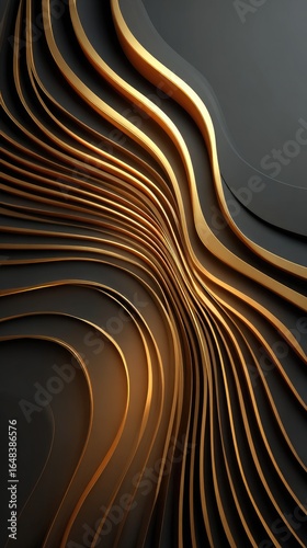 Abstract, dark gray background with golden, wavy lines