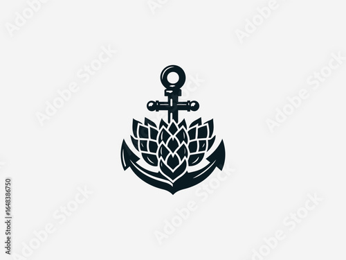 Handcrafted anchor intertwined with hops for artisanal brewery vector logo