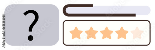 Question mark icon alongside five-star rating scale with one star unfilled represents customer feedback. Ideal for customer experience, quality assessment, rating, decision-making, product review