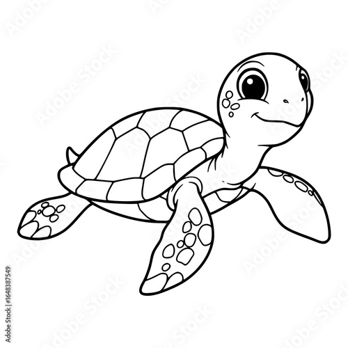 Friendly sea turtle swimming, a cute nautical ocean animal silhouette for children's designs and educational materials Coloring book