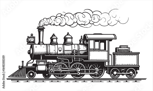 Vintage steam locomotive emitting smoke on tracks train engine