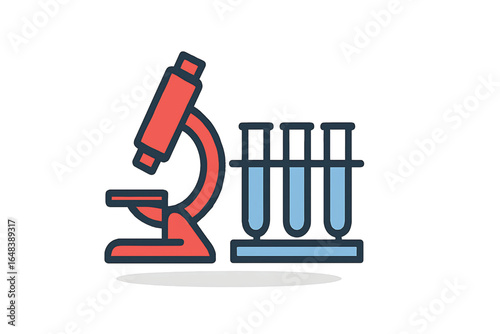 Vector of microscope and test tubes. Icon of chemical analysis. Symbol of medical laboratory research