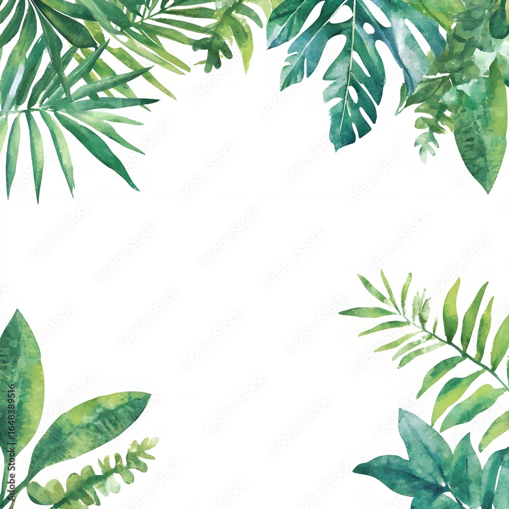 Watercolor Tropical Leaves Frame