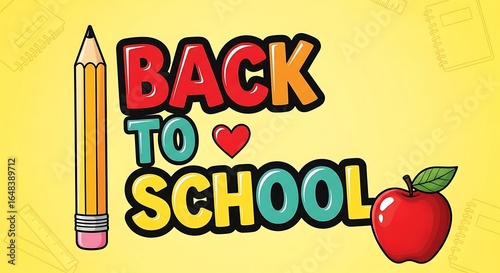 Back to School Background with Pencil and Apple Vector