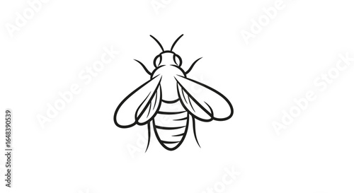 A simple black line art illustration of a bee from a top-down view, isolated on a plain white background.