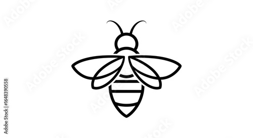 A simple black line art illustration of a bee, a minimalist icon or logo design on a white background.