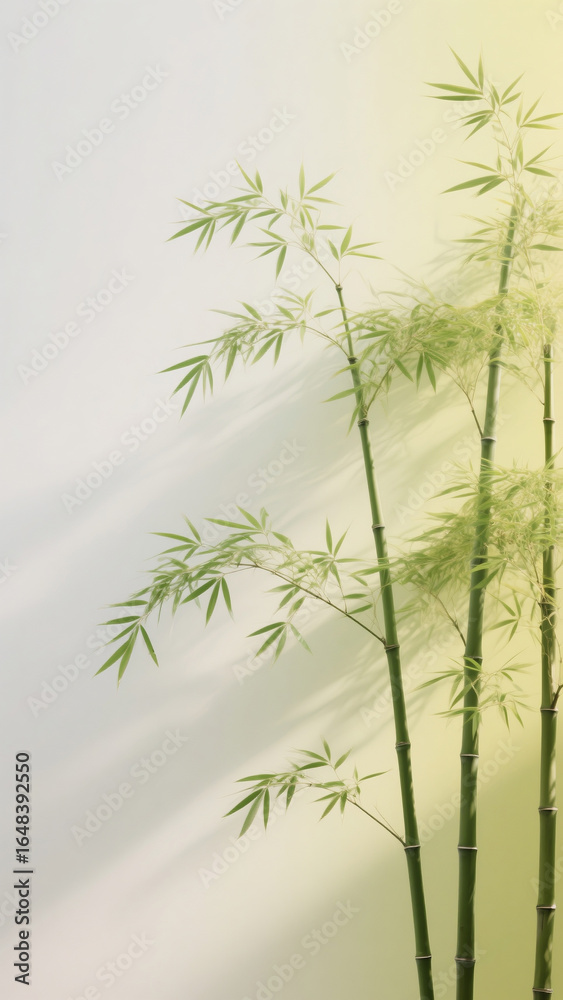 Naklejka premium Bamboo against a quietly elegant green background