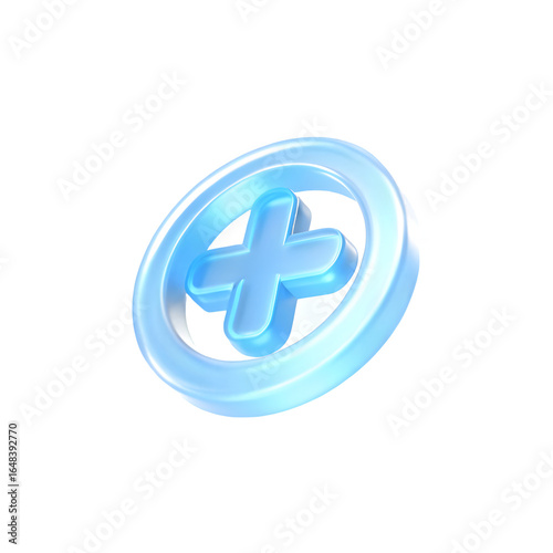 Abstract glowing blue cross inside a translucent ring on black background