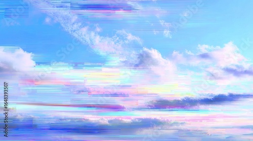 Fototapeta Naklejka Na Ścianę i Meble -  A glitch art depiction of a vibrant sky with clouds