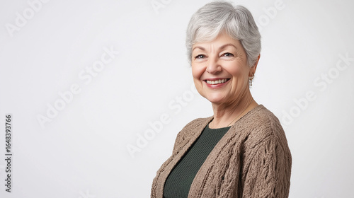 Retrato de uma feliz mulher polonesa idosa sorrindo.