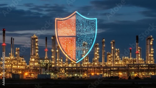 Digital shield protects industrial infrastructure cybersecurity concept