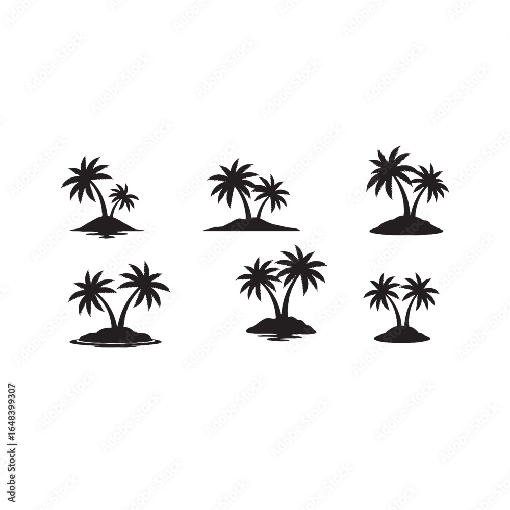 Obraz premium Palm Tree on Small Island Silhouette Vector for Tropical, Beach, and Vacation Concepts