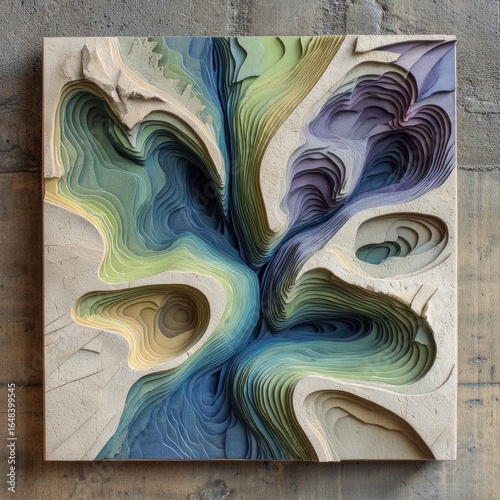 Layered abstract landscape, sculpted relief